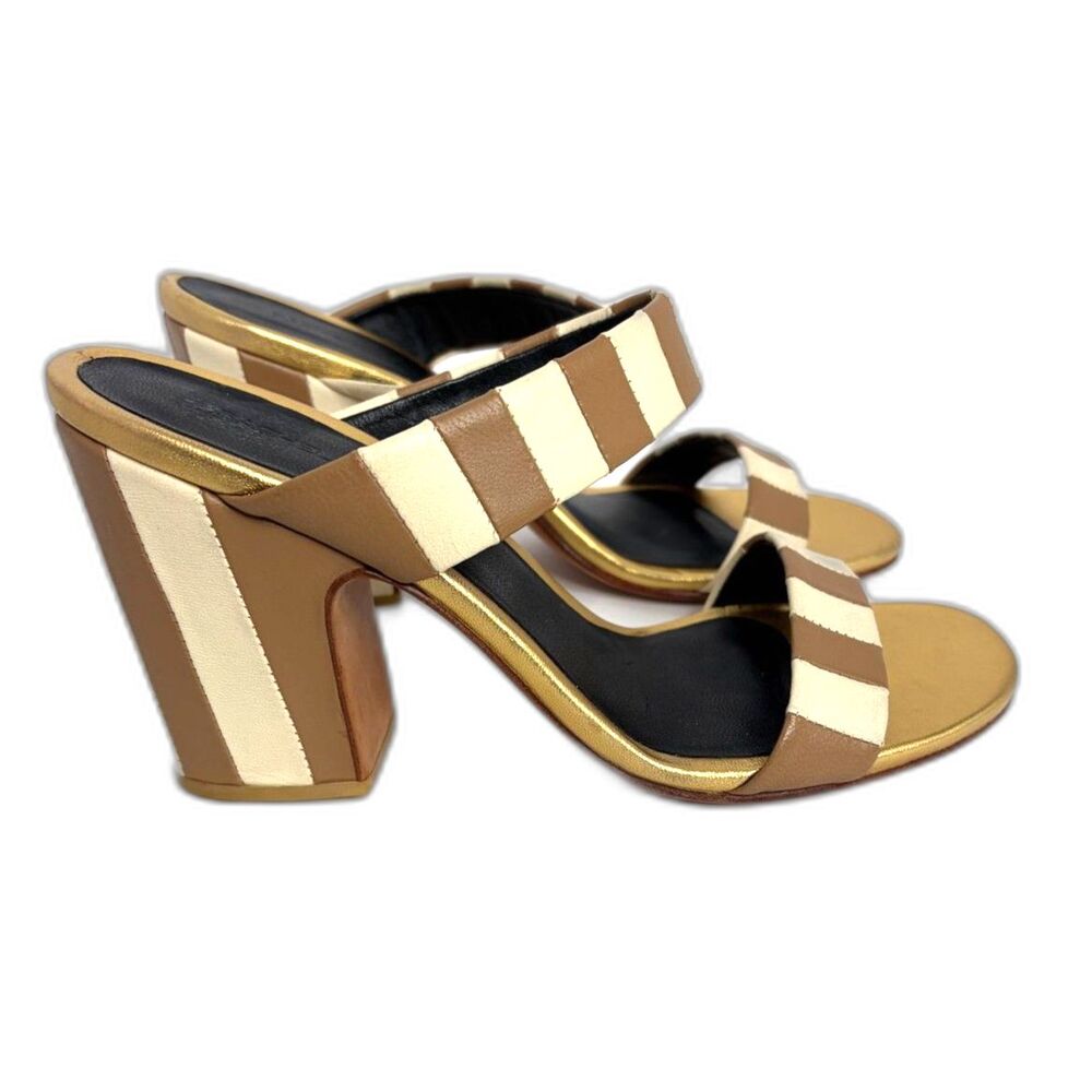 Rachel Comey Spritz Heels Beige Cream Stripe Sandal Anthropologie Size 8.5